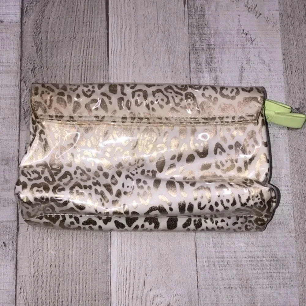 Victorias Secret gold cheetah print makeup cosmetics bag